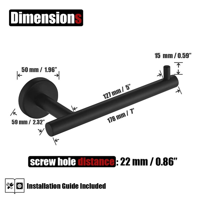 JQK Black Toilet Paper Holder, 5 Inch 304 Stainless Steel Thick 0.8mm Tissue Paper Dispenser, Matte Black Wall Mount, TPH100-PB - Image 2
